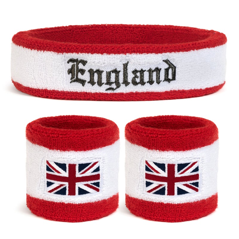 Suddora England Headband & Wristbands Set (Includes 2 Wrist & 1 Head Sweatband) - Image 1